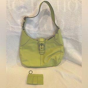 Coach leather lime green purse and coin purse